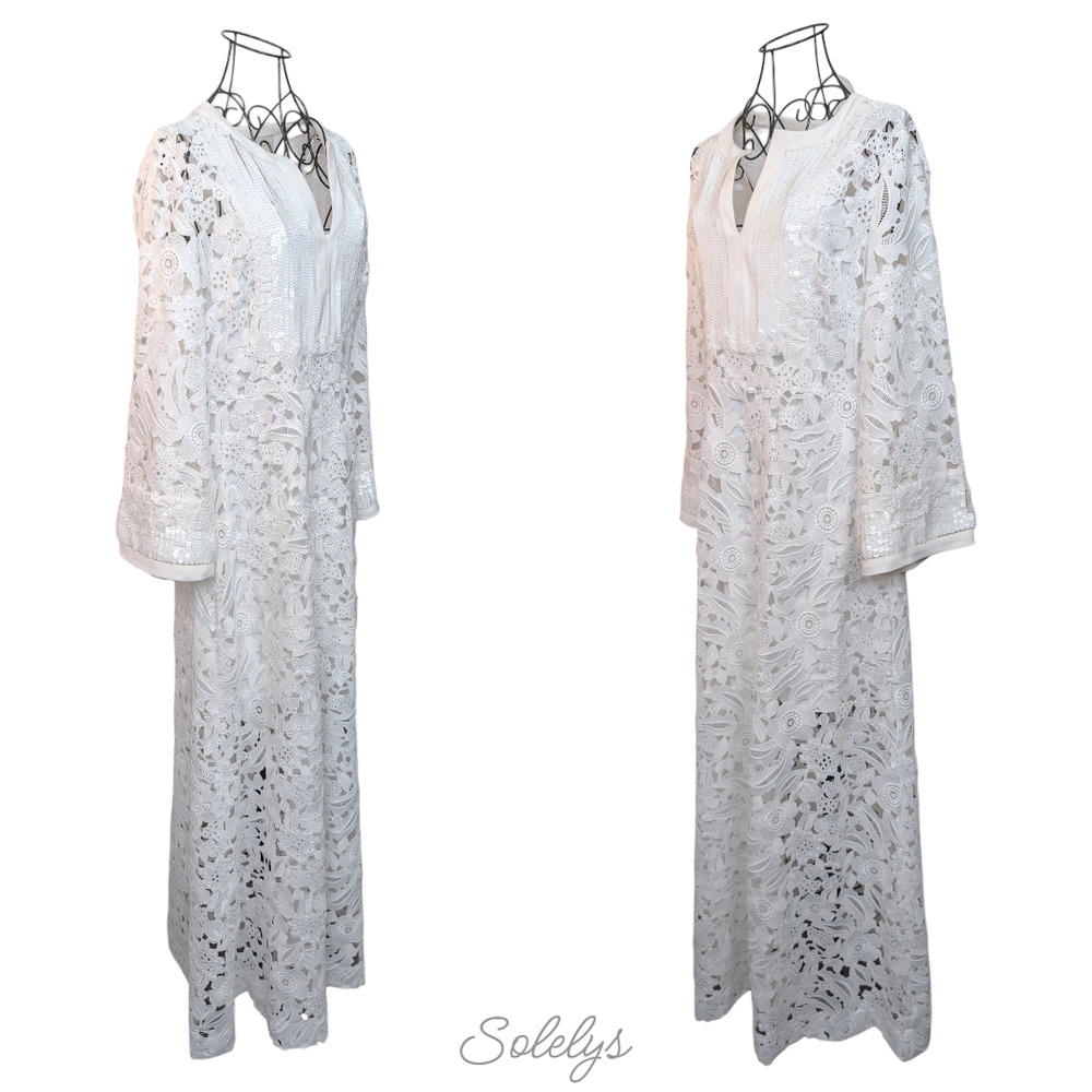 Sachin & Babi Cynthia White Floral Lace Sequin Bridal Wedding Gown Dress Medium - Picture 2 of 10